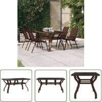 The Living Store Table de jardin Marron et noir 140x70x70 cm Acier et verre - Table De Jardin - Table Extérieure - Table Patio - Meubles De Jardin - Table Repas