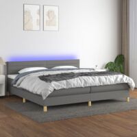 Lit Adulte,Sommier tapissier avec matelas et LED,Lit double - Gris foncé 200x200 cm Tissu DETHB64128