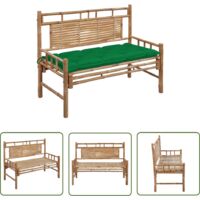 The Living Store Banc de jardin avec coussin 120 cm Bambou - Banc De Jardin - Banc En Bambou - Mobilier De Jardin - Chaise Extérieure - Assise Confortable