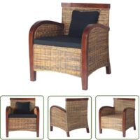 The Living Store Fauteuil Rotin tissé à la main - Fauteuil Rotin - Fauteuil Design - Fauteuil Confortable - Fauteuil Salon - Fauteuil Chambre