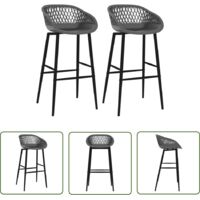 The Living Store Chaises de bar lot de 2 gris - Chaise De Bar - Tabouret De Bar - Chaise Design - Mobilier De Cuisine - Chaises Modernes