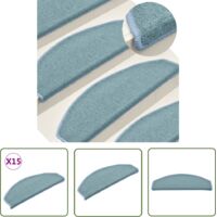 The Living Store Tapis de marches d'escalier 15 pcs Bleu 65x24x4 cm - Tapis D'escalier - Protection Escalier - Tapis Marche Escalier - Antidérapant - Lavable