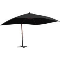Parasol suspendu, Parasol de jardin pour balcon, terrasse, piscine, Parasol d'extérieur, Parasol déporté avec mât en bois 400x300 cm Noir HNDX593675