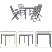 The Living Store Ensemble à manger de jardin 5 pcs Bois d'acacia massif Gris - Salon De Jardin - Meubles De Jardin - Table De Jardin - Chaises Pliables - Acacia Massif