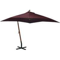 Parasol suspendu, Parasol de jardin pour balcon, terrasse, piscine, Parasol d'extérieur, Parasol déporté avec mât Rouge bordeaux 3x3 m Bois de sapin HNDX445344
