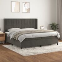 Lit Adulte - Lit Adulte - Lit à sommier tapissier avec matelas- Lit double - Meuble de Chambre à Coucher- Lit double - Meuble de Chambre à Coucher Gris foncé 200x200cm Velours CNIS9149048