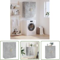 The Living Store Armoire murale gris béton 69,5x34x90 cm - Armoire Murale - Meuble De Rangement - Armoire Grise - Armoire Suspendu - Étagère Murale