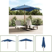 The Living Store Parasol de jardin avec mât en bois bleu azuré 300x300x273 cm - Parasol De Jardin - Parasol Bleu - Parasol Rectangulaire - Parasol Résistant Aux UV - Parasol Avec Système De Double Pou