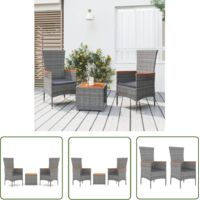 The Living Store Ensemble de salon de jardin 3 pcs gris poly rotin et acacia - Salon De Jardin - Mobilier De Jardin - Ensemble De Salon - Meubles De Jardin - Rotin Poly