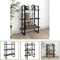 The Living Store Bibliothèque à 3 niveaux Gris 80x30x105 cm Bois de pin massif - Bibliothèque Industrielle - Bibliothèque Design - Bibliothèque Bois - Étagère Murale - Meuble Rangement