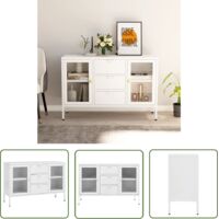 The Living Store Buffet Blanc 105x35x70 cm Acier et verre trempé - Buffet Blanc - Meuble De Rangement - Buffet Moderne - Buffet Industriel - Buffet Cuisine