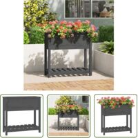 The Living Store Jardinière avec étagère Gris 82,5x34,5x81 cm Bois massif de pin - Jardinier - Pot De Fleurs Extérieur - Jardinière Bois - Jardinière Surélevée - Rangement Jardin