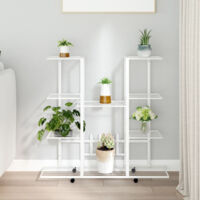 Jardinière, Pot de fleurs avec roues 94,5x24,5x91,5 cm Blanc Fer BVM64286