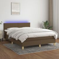 Sommier tapissier matelas et LED, Lit Adulte, Lit double Marron foncé 140x190 cm Tissu BVM34299