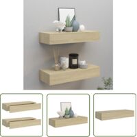 The Living Store Étagères à tiroirs murales 2 pcs chêne 60x23,5x10 cm MDF - Etagere Murale - Etageres Murales - Rangement Mural - Meuble Tv - Decoration Murale