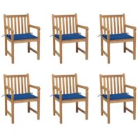 Chaises/Fauteuils de jardin 6 pcs avec coussins bleu royal Bois de teck -TF49974