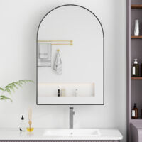 Armoire à miroir cintrée élégante, armoire à pharmacie encastrée, armoire murale avec cadre en métal, miroir et étagères réglables, armoire à miroir avec rangement pour salle de bain, salon et chambre