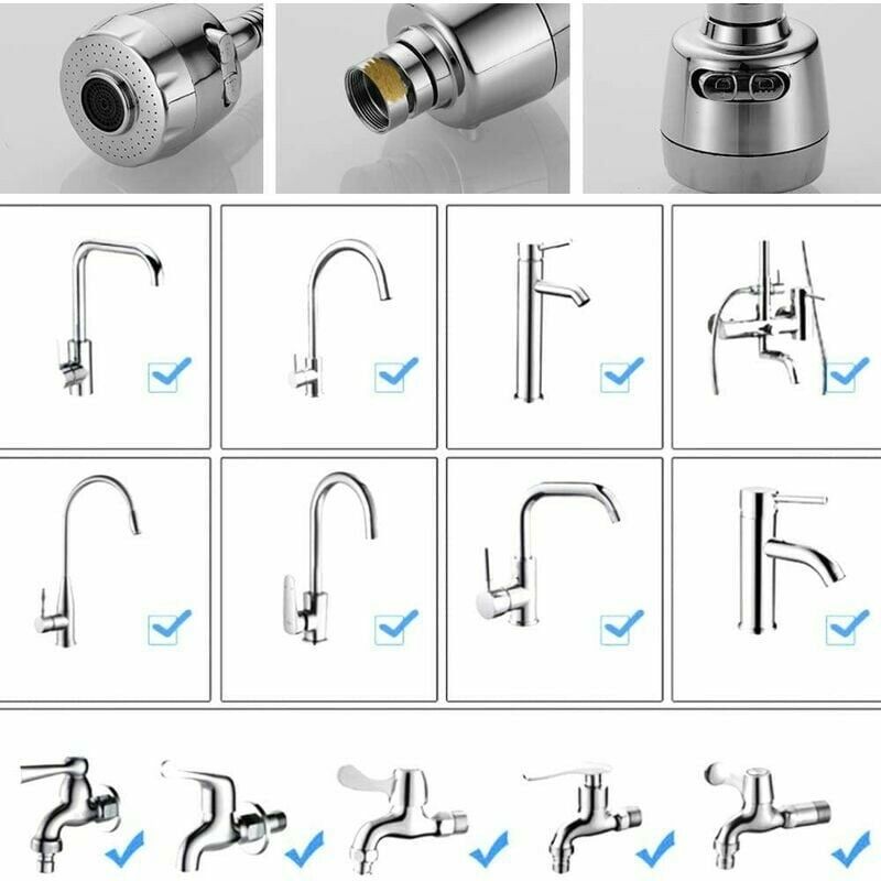 Mousseur et brise-jet pour robinet Aérateur de Robinet 360 Degrés 2 Modes  Réglable Douche Tête Filtre Pulvérisateur Guazhuni