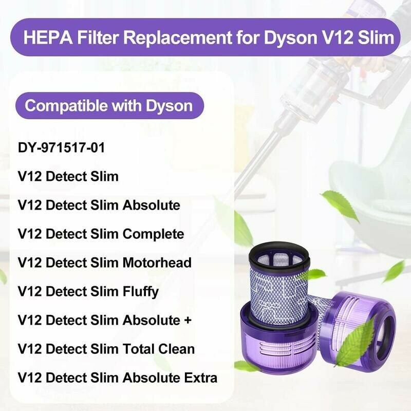 Filtre pour Dyson V12, Lot de 2 HEPA Filtre de remplacement lavable pour Dyson  V12 Detect Slim Absolute Extra Fluffy Total Clean Motorhead Complete Clean  Aspirateur, Replacement Part # 971517-01 : 
