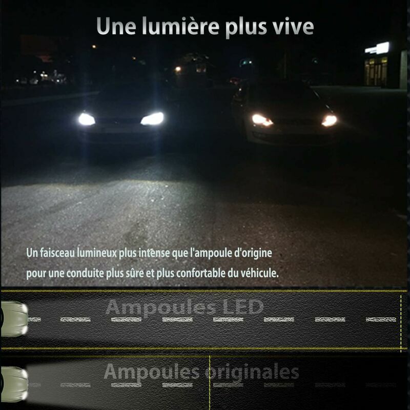 2 Ampoules H7 LED Phares pour Voiture 6500K Blanc Extrêmement Lumineuses  IP68 Étanche CSP Chips Tout-en-un Kit de Conversion Ampoule Aucun  Adaptateur Requis Remplace les Lampes Halogènes et Xénon : :  Auto