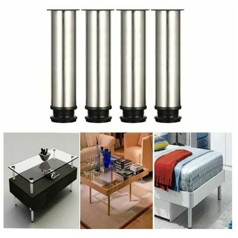Lot de 4 pieds de meuble en acier inoxydable réglables en hauteur de 25 cm, idéal pour canapé, table, armoires.