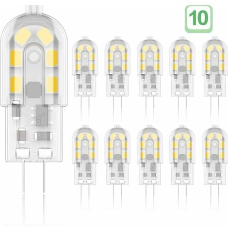 Lot de 10 Ampoules LED G4 2W, Équivalent 20W Ampoules Halogènes, Blanc Chaud 3000K, 200Lm, 12x SMD, 12V AC/DC [Classe énergétique A+]