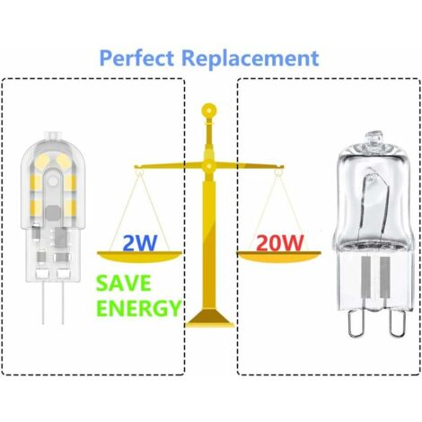 Lot de 10 Ampoules LED G4 2W, Équivalent 20W Ampoules Halogènes, Blanc Chaud 3000K, 200Lm, 12x SMD, 12V AC/DC [Classe énergétique A+]