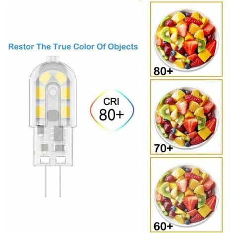Lot de 10 Ampoules LED G4 2W, Équivalent 20W Ampoules Halogènes, Blanc Chaud 3000K, 200Lm, 12x SMD, 12V AC/DC [Classe énergétique A+]