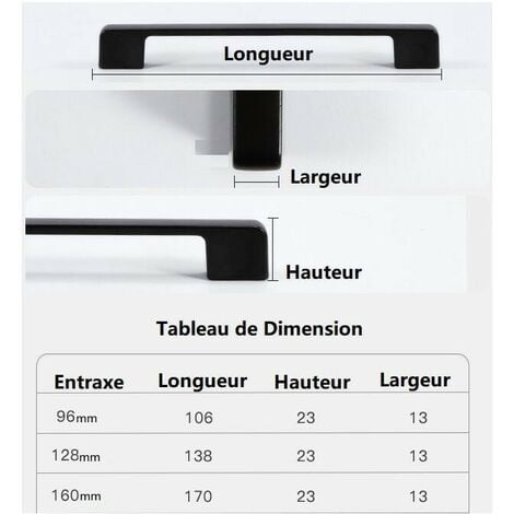 10pcs Poignée Meuble Entraxe 96mm-Poignée Porte Cuisine Noire Poignee Barre Meuble Poignee De Cuisine Noire 96mm