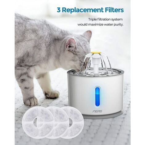 Fontaine à Eau pour Chat et Petit Chien Aerb - Distributeur d'Eau Silencieux avec Filtre à Charbon Actif et Plateau en Acier Inoxydable - Veilleuse à LED