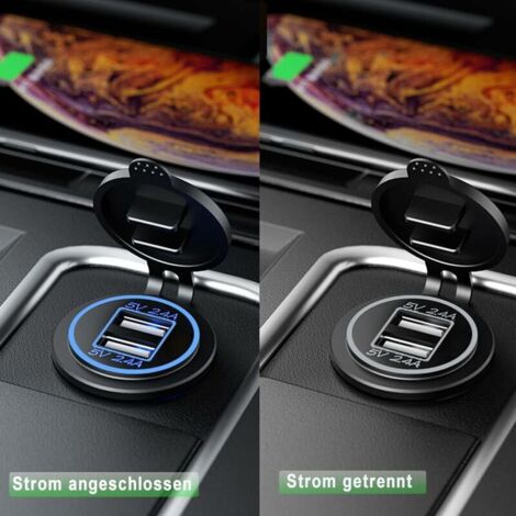 Chargeur USB Voiture 12V/24V Double Port 4.8A - Avec Fusible Et LED - Pour Camping-Car, Bateau