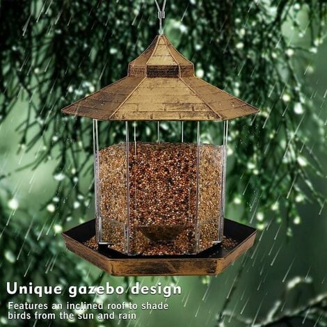 Mangeoire à oiseaux sauvages suspendue Gazebo Mangeoire à oiseaux Décoration extérieure - Parfait pour attirer les oiseaux sur la cour extérieure du jardin pour les enfants amoureux des oiseaux, capac