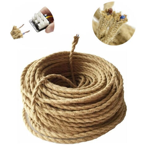 XVX 10m Fil électrique Corde, 2 Cœurs Linge de Câble d'éclairage de Corde Vintage Fil de cuivre recouvert Rétro Tressé Industriel Corde pour DIY Pendentif Lampe zhuoxuan