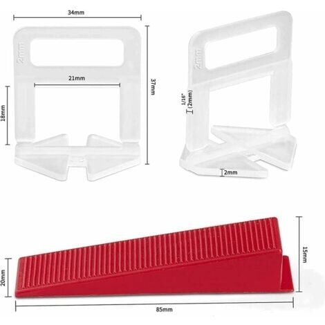 Système de nivellement de carrelage de 2mm de largeur de joint, 400 languettes de traction,100 pièces Cales réutilisables Ensemble, carrelage de Carreaux épaisseur 3–12 mm XVX