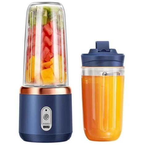 Blender smoothie,Mélangeur Portable,Mini Blender USB pour Smoothie,mixeur blender socle avec 2 bouteilles sans BPA de 400 ml,pour shakes, smoothies, glaces, boissons aux fruits et légumes