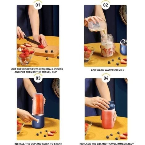 Blender smoothie,Mélangeur Portable,Mini Blender USB pour Smoothie,mixeur blender socle avec 2 bouteilles sans BPA de 400 ml,pour shakes, smoothies, glaces, boissons aux fruits et légumes