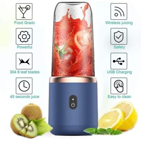 Blender smoothie,Mélangeur Portable,Mini Blender USB pour Smoothie,mixeur blender socle avec 2 bouteilles sans BPA de 400 ml,pour shakes, smoothies, glaces, boissons aux fruits et légumes