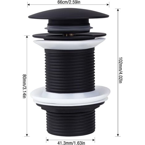 Bonde de Lavabo Noir Sans Trop Plein, Bonde de Lavabo Pop Up Noir Universelle, Bonde de Vidage Sans Trop Plein, Bonde de Vidange Sans Trop Plein, Bonde Pop Up Automatique pour Vasque a Poser