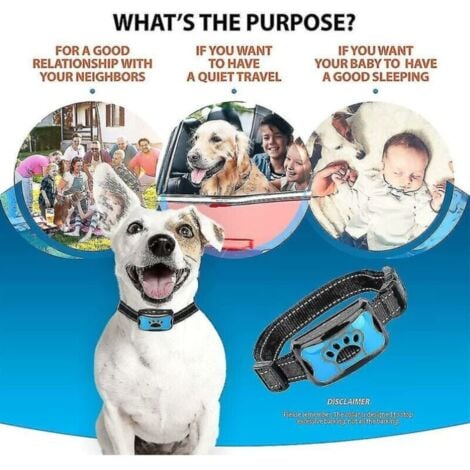 Collier anti-aboiement rechargeable pour chiens, collier de dressage pour petits, moyens et grands chiens avec 2 modes de vibration et de son 7 niveaux de sensibilité, bleu