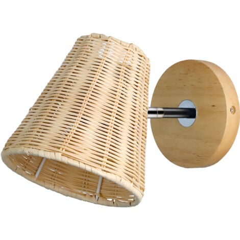 Applique murale en rotin - Applique murale en bois rustique - Bras réglable, adaptée au chevet des enfants, à la chambre à coucher, au salon, à la salle de bain