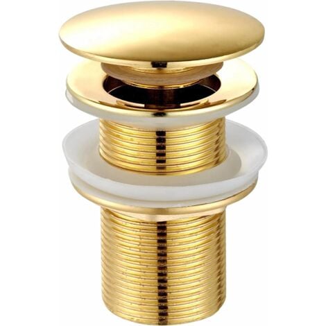 Bonde universelle pour lavabo et lavabo - Valve pop-up moderne Click Clack - Bonde d'écoulement avec trop-plein, laiton, acier inoxydable, doré (sans trop-plein)