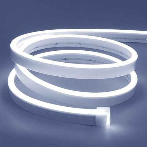 Neon Ruban Led 5m, 12V 6000K Blanc Bande Led, Flexible Étanche Découpable Silicone Bandeau Lumineuse Led pour Intérieur Décoration, Chambre, DIY Sign (Adaptateur électrique non inclus)