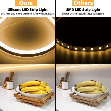 Neon Ruban Led 5m, 12V 3000K Blanc Chaud Bande Led, Flexible Étanche Découpable Silicone Bandeau Lumineuse Led pour Intérieur Décoration, Chambre, DIY Sign (Adaptateur électrique non inclus)