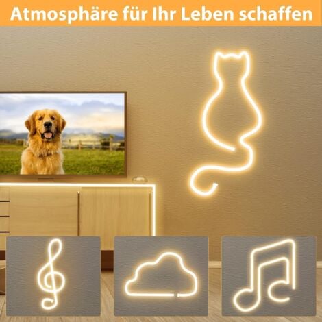 Neon Ruban Led 5m, 12V 3000K Blanc Chaud Bande Led, Flexible Étanche Découpable Silicone Bandeau Lumineuse Led pour Intérieur Décoration, Chambre, DIY Sign (Adaptateur électrique non inclus)