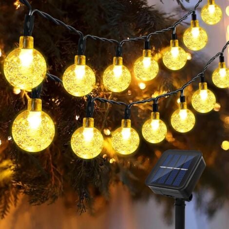 Guirlande Lumineuse Solaire 12M 100 LED, Cristal Guirlande Solaire Exterieur Intérieure 8 Modes, IP65 Etanche Lampion Solaire Exterieur, Boule Lumineuse pour Jardin, Terrasse, Balcon, Arbres, Mariage