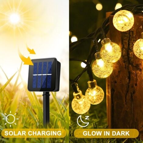 Guirlande Lumineuse Solaire 12M 100 LED, Cristal Guirlande Solaire Exterieur Intérieure 8 Modes, IP65 Etanche Lampion Solaire Exterieur, Boule Lumineuse pour Jardin, Terrasse, Balcon, Arbres, Mariage