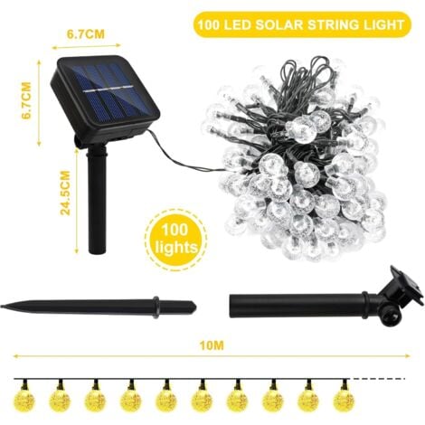 Guirlande Lumineuse Solaire 12M 100 LED, Cristal Guirlande Solaire Exterieur Intérieure 8 Modes, IP65 Etanche Lampion Solaire Exterieur, Boule Lumineuse pour Jardin, Terrasse, Balcon, Arbres, Mariage