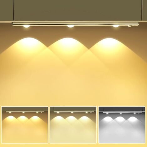 Lampe Led,40CM Lampe de Placard avec Détecteur de Mouvement, Lampe Led Rechargeable USB,Led Cuisine Sans Fil avec 3 Modes Éclairage et Montage Magnétique pour Armoires/Couloirs/Garage-Argent