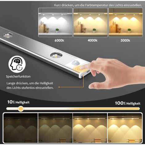 Lampe Led,40CM Lampe de Placard avec Détecteur de Mouvement, Lampe Led Rechargeable USB,Led Cuisine Sans Fil avec 3 Modes Éclairage et Montage Magnétique pour Armoires/Couloirs/Garage-Argent