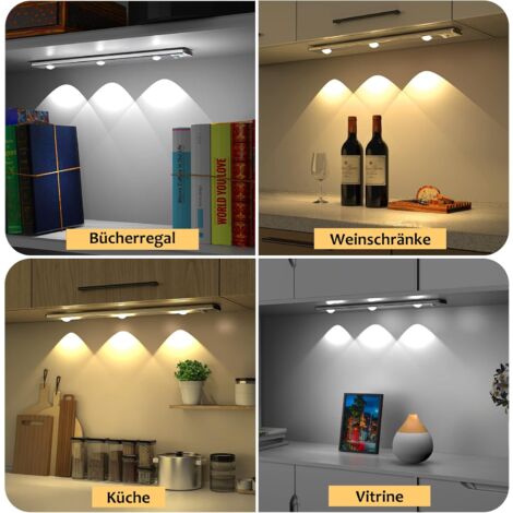 Lampe Led,40CM Lampe de Placard avec Détecteur de Mouvement, Lampe Led Rechargeable USB,Led Cuisine Sans Fil avec 3 Modes Éclairage et Montage Magnétique pour Armoires/Couloirs/Garage-Argent